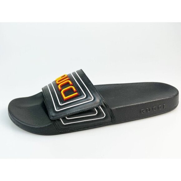 NIB Authentic Gucci Mens Online Leather Sandals In Black - Picture 6 of 12